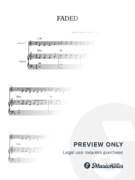 Alan Walker • Faded • french horn sheet music w/ piano accompaniment [chords]