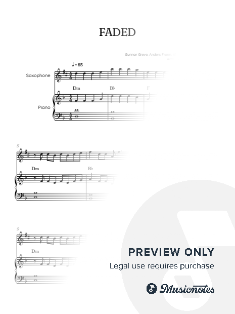 Alan Walker • Faded • alto saxophone sheet music w/ piano accompaniment [chords]