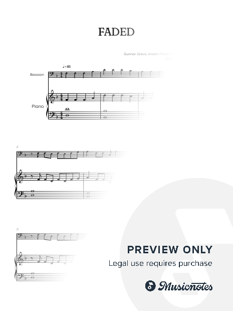 Alan Walker • Faded • bassoon sheet music w/ piano accompaniment
