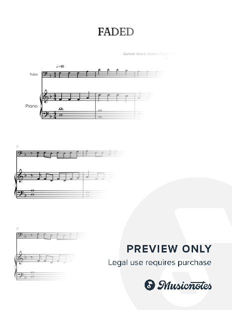 Alan Walker • Faded • tuba sheet music w/ piano accompaniment