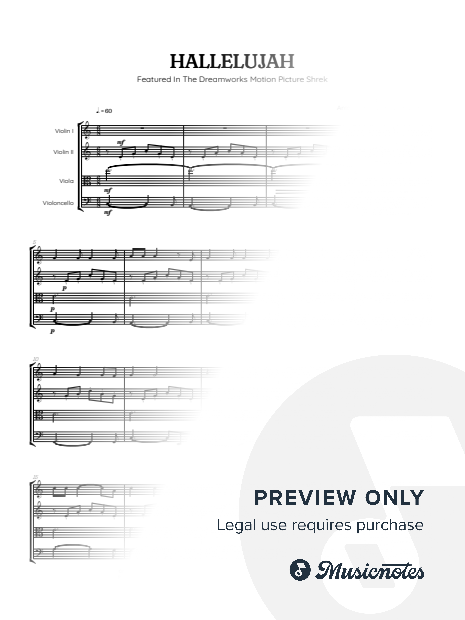 Cohen • Hallelujah from Shrek Soundtrack • string quartet sheet music