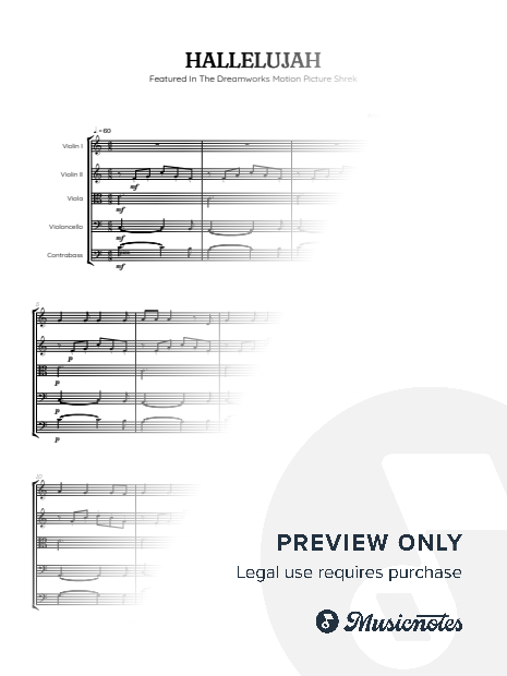 Cohen • Hallelujah from Shrek Soundtrack • string quintet sheet music