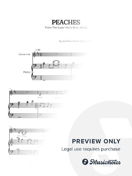 Peaches from The Super Mario Bros Movie | clarinet sheet music w/ piano accompaniment
