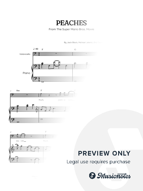 Peaches from The Super Mario Bros Movie | cello sheet music w/ piano accompaniment [chords]