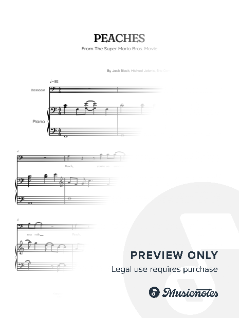 Peaches from The Super Mario Bros Movie | bassoon sheet music w/ piano accompaniment