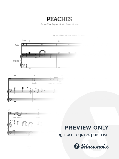 Peaches from The Super Mario Bros Movie | tuba sheet music w/ piano accompaniment [chords]
