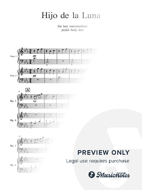 Hijo de la Luna - for late intermediate pedal harp duo