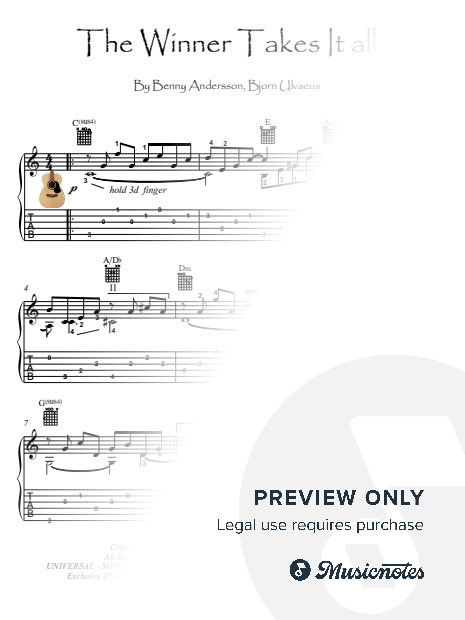The Winner Takes It All guitar solo score