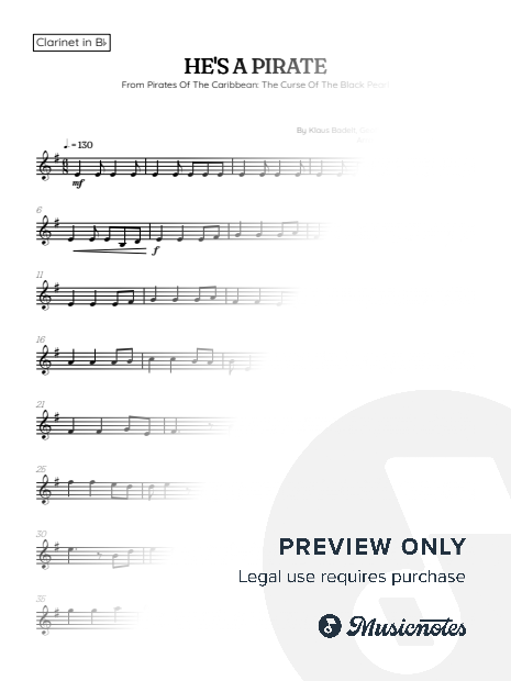 He's a Pirate • Pirates of the Caribbean | clarinet sheet music