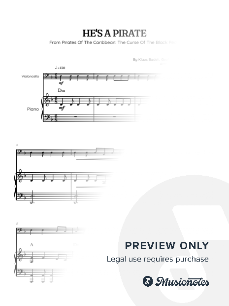He's a Pirate • Pirates of the Caribbean | cello sheet music w/ piano accompaniment [chords]