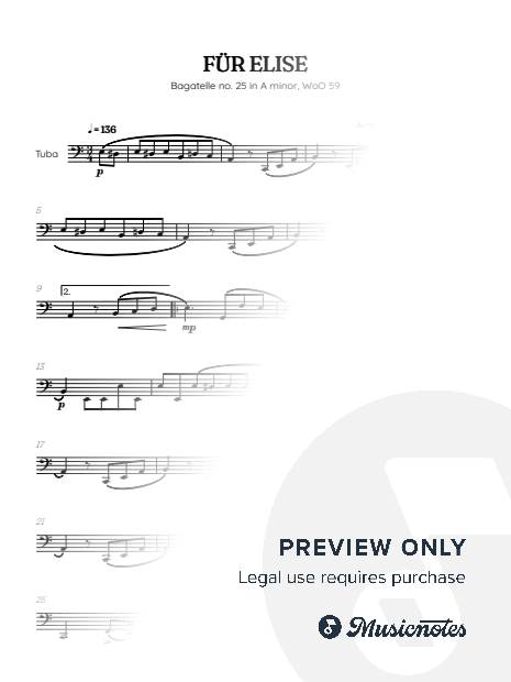 Beethoven • Für Elise / Pour Elise | tuba sheet music