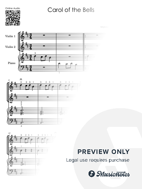 Carol of the Bells - Christmas Duets for Beginners Two Violins & Piano Accompaniment