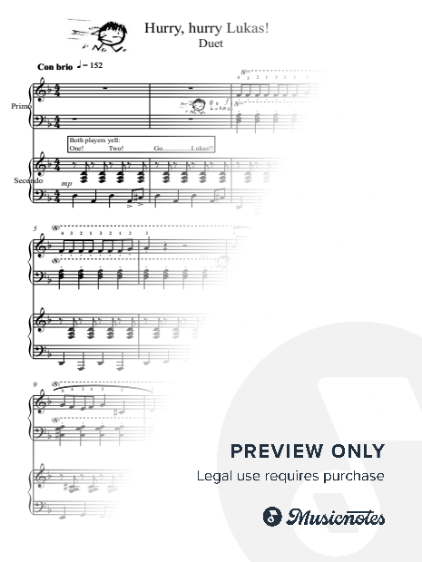 Hurry, hurry Lukas!  Piano Duet