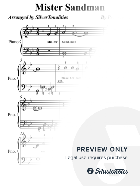 Mister Sandman Easy Piano