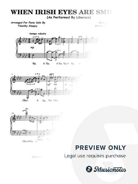 When Irish Eyes Are Smiling (Liberace) Piano Transcription