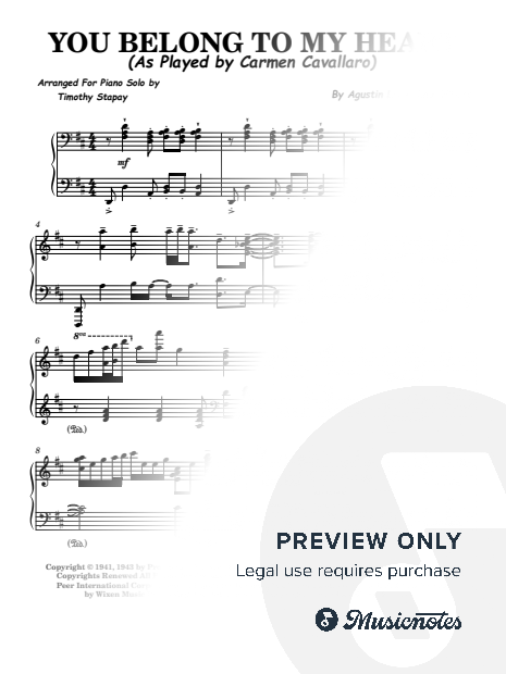 You Belong To My Heart (Carmen Cavallaro) Piano Transcription