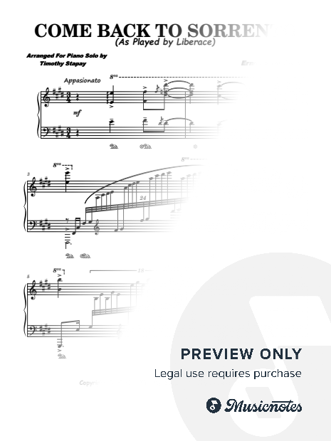 Torna a Surriento (Come Back To Sorrento) Liberace Transcription