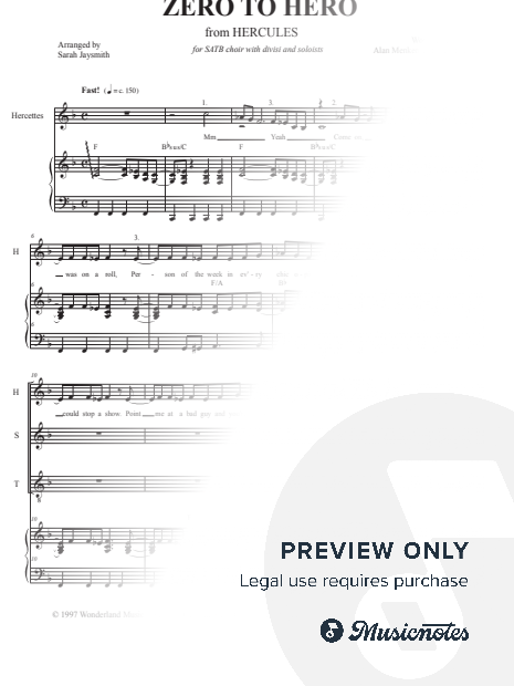 Zero To Hero from Hercules (SATB choir with piano)