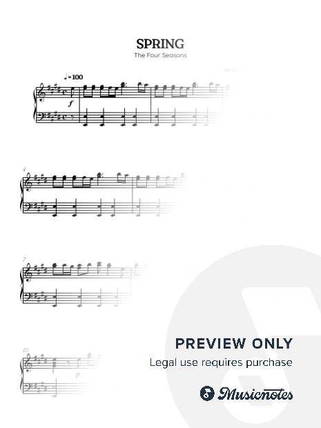 Vivaldi • The Four Seasons: Spring | piano sheet music