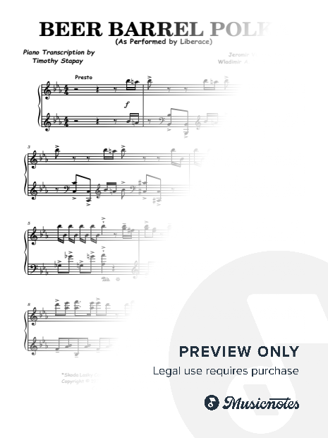 Beer Barrel Polka (Liberace) Concert Version Transcription
