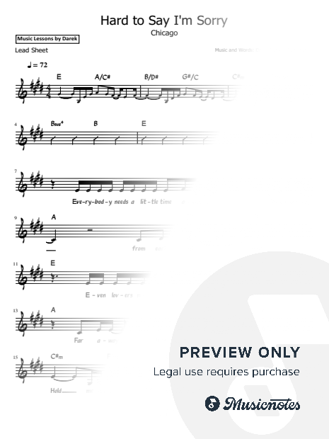 Hard to Say I'm Sorry (Chicago) - Lead Sheet (Lyrics Included)
