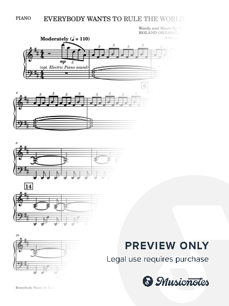 Everybody Wants to Rule the World (String Orchestra Arrangement) - Piano