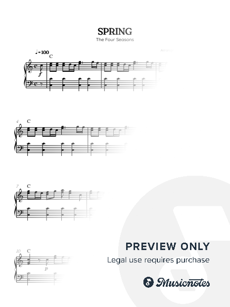 Vivaldi • The Four Seasons: Spring | Key: C | piano sheet music (chords)