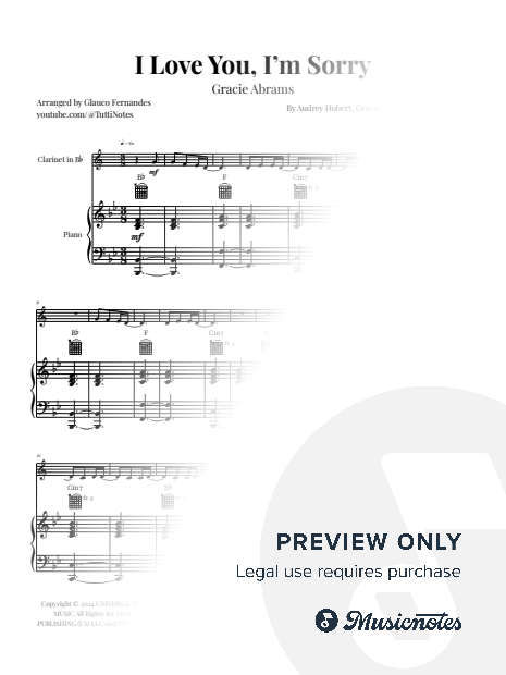 I Love You, I'm Sorry | CLARINET & PIANO WITH CHORDS