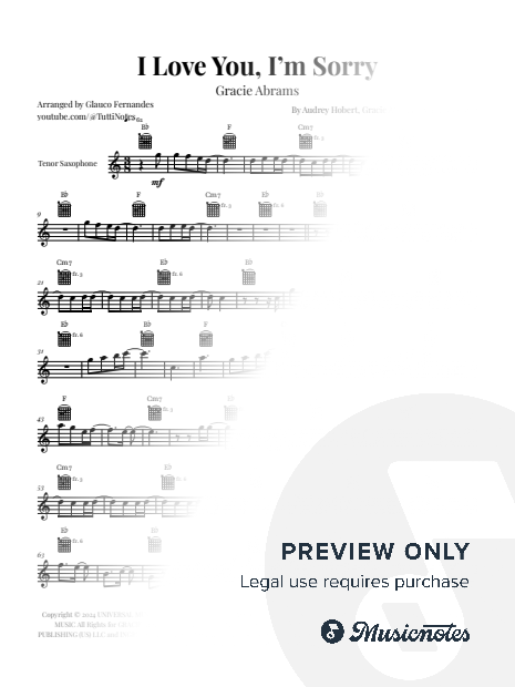 I Love You, I'm Sorry | TENOR SAX SOLO WITH CHORDS