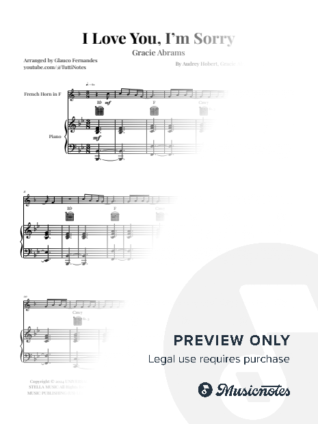 I Love You, I'm Sorry | FRENCH HORN & PIANO WITH CHORDS