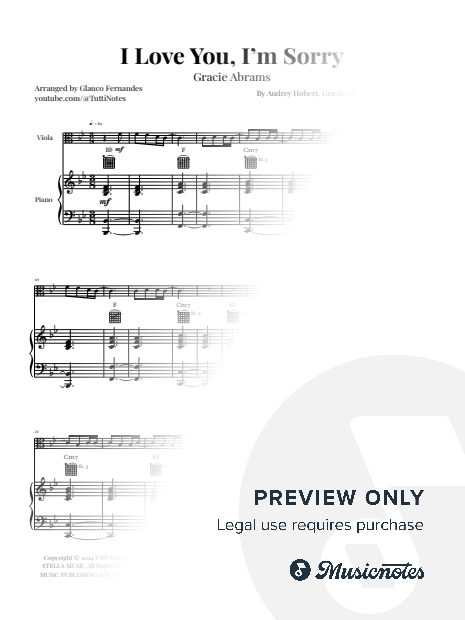 I Love You, I'm Sorry | VIOLA & PIANO WITH CHORDS