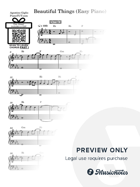 Beautiful Things - Benson Boone (Easy Piano)