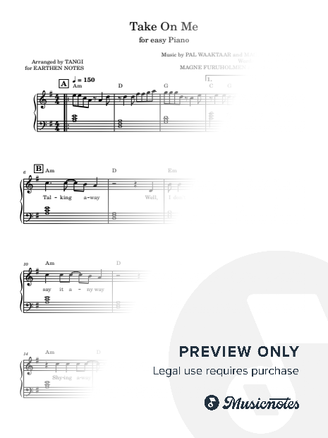 Take on Me for easy Piano