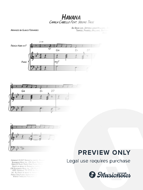 Havana | EASY FRENCH HORN & PIANO