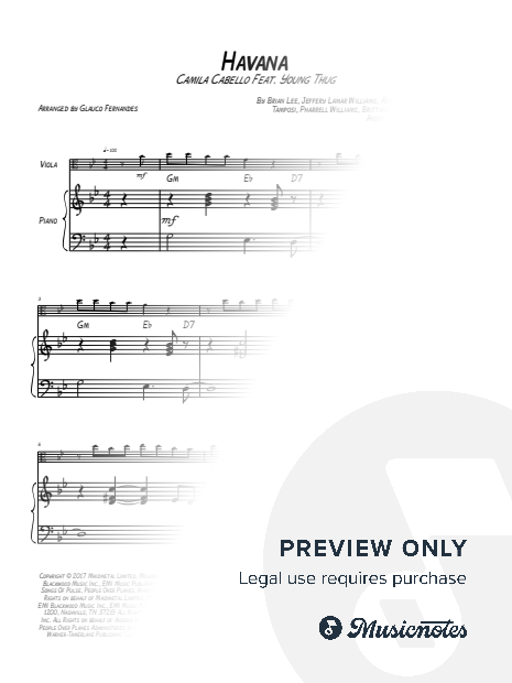 Havana | EASY VIOLA & PIANO