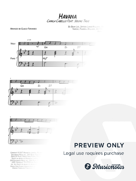 Havana | EASY VIOLA & PIANO