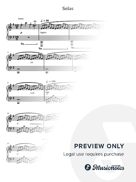 Jamie Duffy Solas for Piano Solo With Fingering and Chord