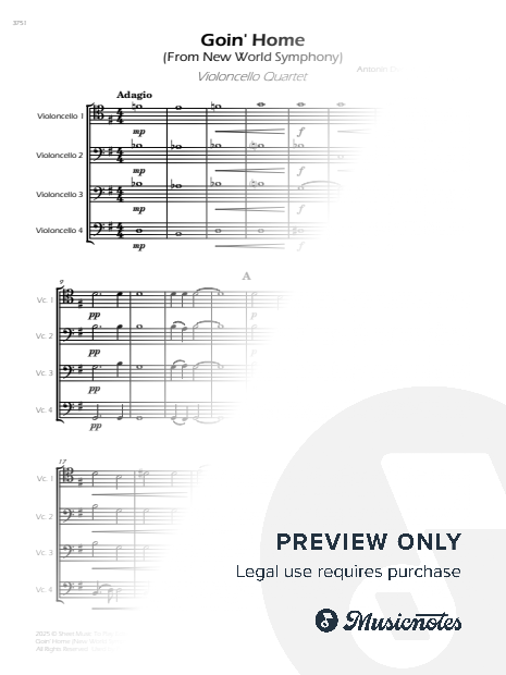 Goin' Home (New World Symphony) - Cello Quartet