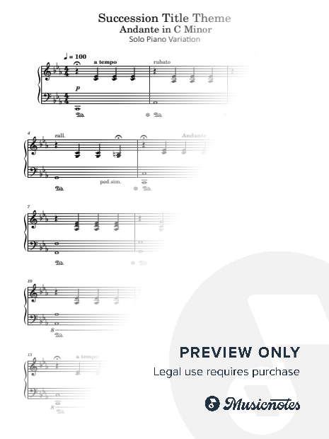 Succession Title Theme,Andante in C Minor,Solo Piano Variation