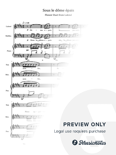 Delibes,Sous le dôme épais,Flower Duet from Lakmé,for Vioce and Piano Original