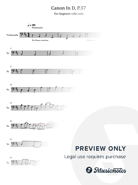 Canon in D, for Cello solo Beginner
