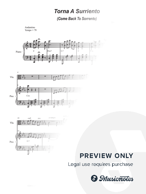 Torna A Surriento (Come Back to Sorrento) (Viola solo and Piano)