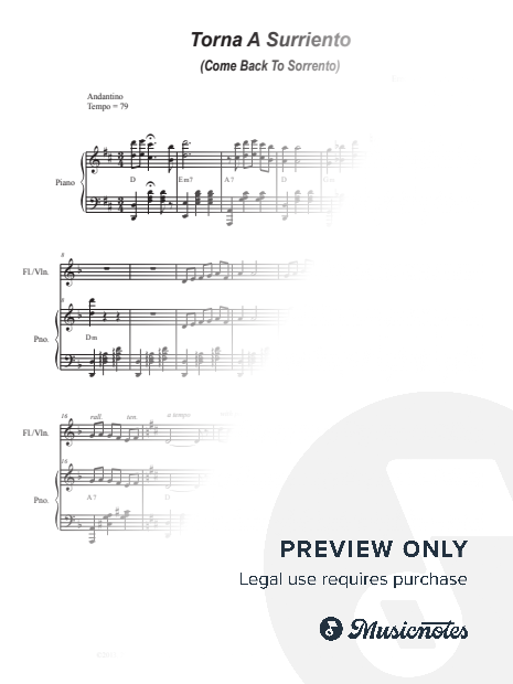 Torna A Surriento (Come Back to Sorrento) (Flute or Violin solo and Piano)
