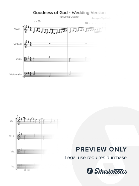 Goodness of God - Wedding Version - String Quartet