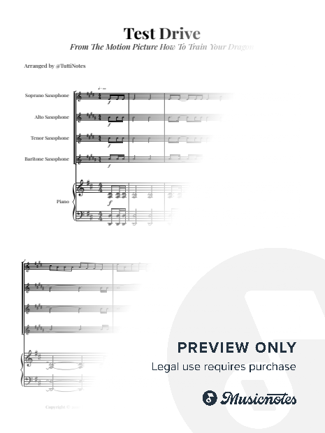 Test Drive - From How to Train Your Dragon | SAXOPHONE QUARTET (SATB) & PIANO