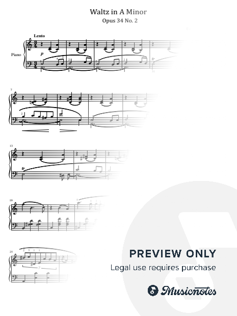 Chopin, Waltz in A Minor, Op.34 No. 2, Original With Fingering