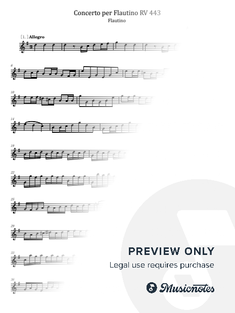 Vivaldi, Flautino Concerto RV 443, for  Flute Solo In G Major, Original Complete
