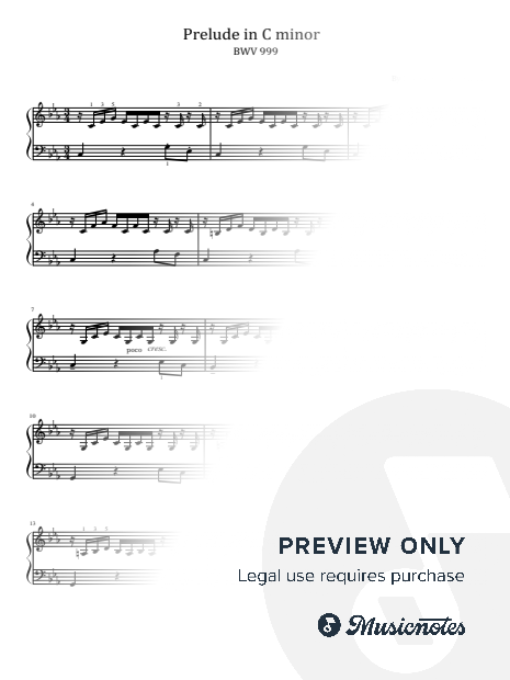 Bach, Prelude in C minor, BWV 999, for Piano Solo