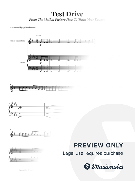 Test Drive - From How to Train Your Dragon | TENOR SAX & PIANO (Intermediate)