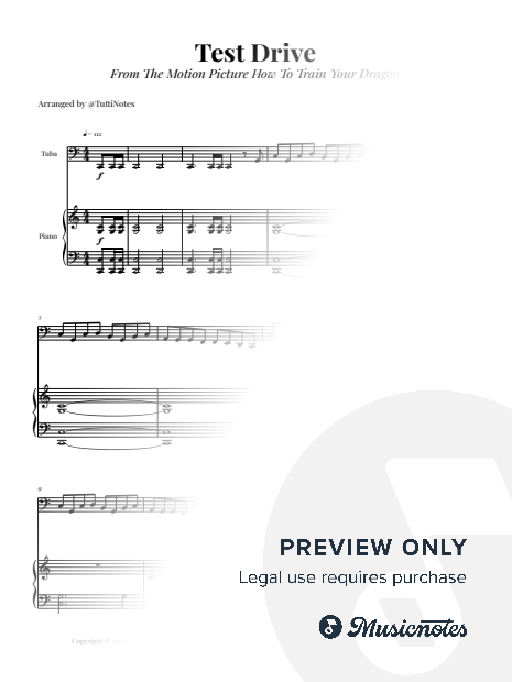 Test Drive - From How to Train Your Dragon | TUBA & PIANO (Intermediate)